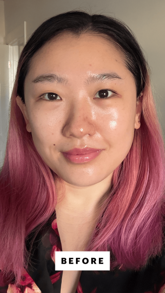 Han before applying the Tower 28 Swipe AllOver Hydrating Serum Concealer