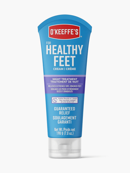 Healthy Feet Night Treatment Foot Cream in branded blue color way with clear cap on light gray background